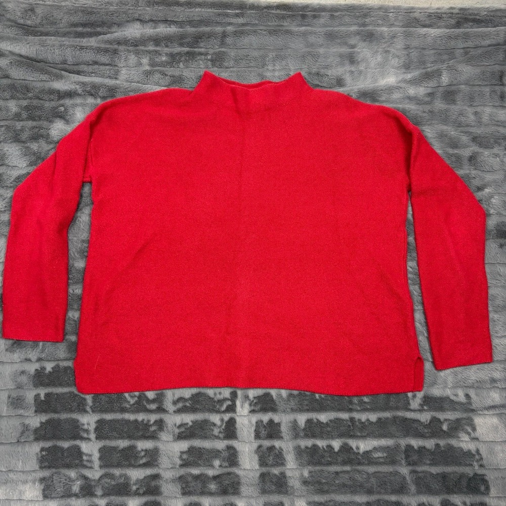 J.Jill Womens Red Mock Neck Cotton Blend Long Sleeve Boxy Knit Sweater Size M